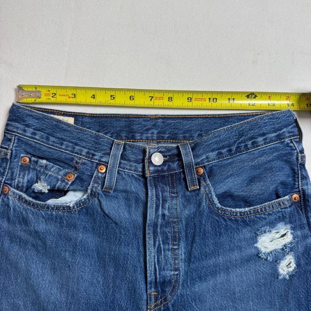 Levis 501s Skinny Distressed Jeans Med Wash Big E W27 L28 Premium Button Fly - Picture 6 of 14